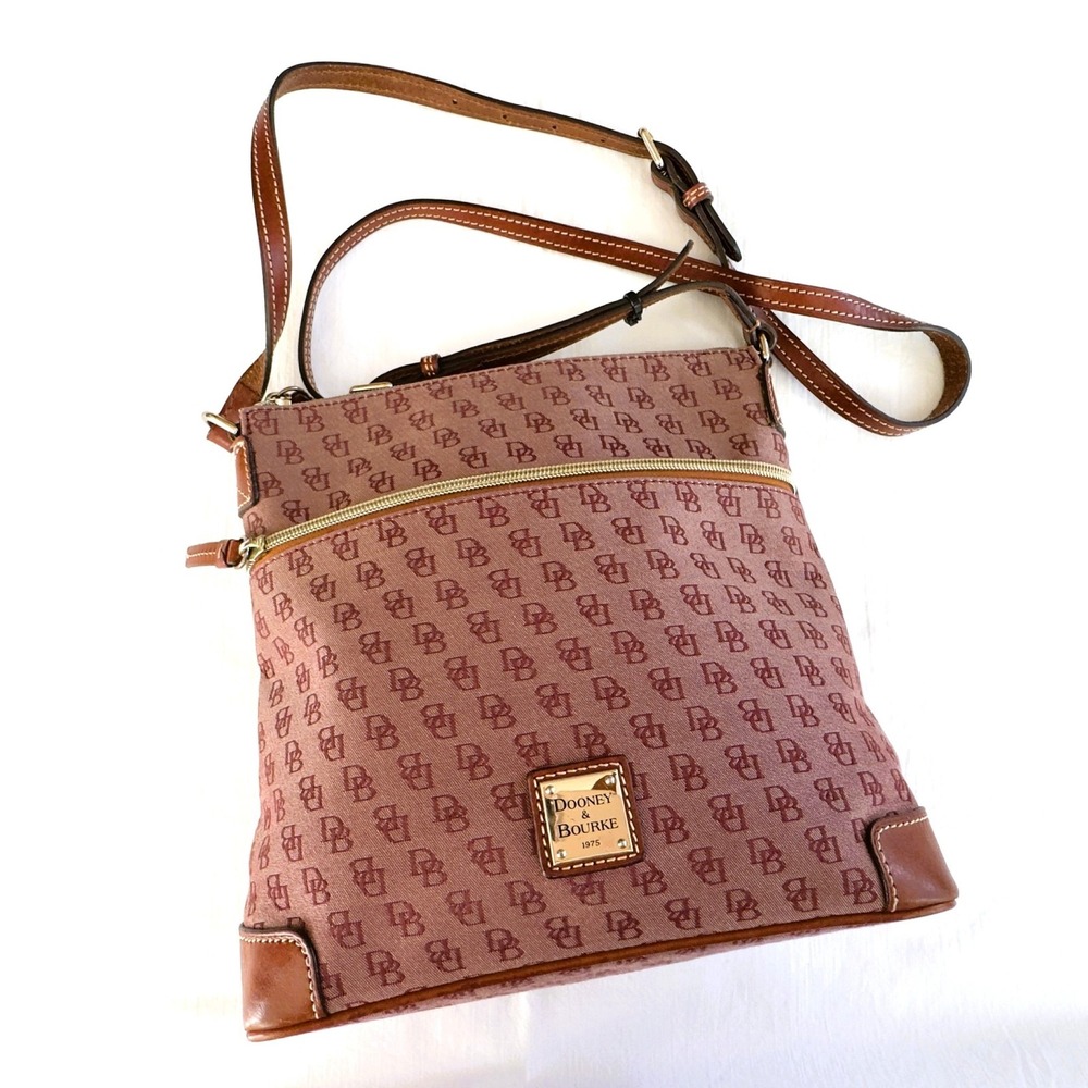 Dooney & Bourke Crossbody Shoulder Bag Logo Fabric w/Leather Trim Rouge *READ*